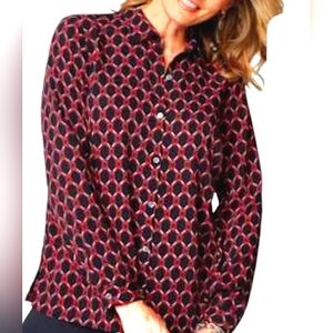 J. Jill Wearever Geometruc Button Down Blouse